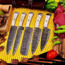 Handforged Damascus Steel 5-Piece Chef's Knife Set - Blades of Distinction - BladeMaster
