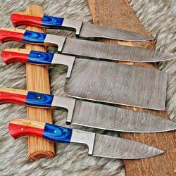 Unique Handmade Damascus BBQ 5-Pcs Chef's Set – A Perfect Christmas Gift for Dad