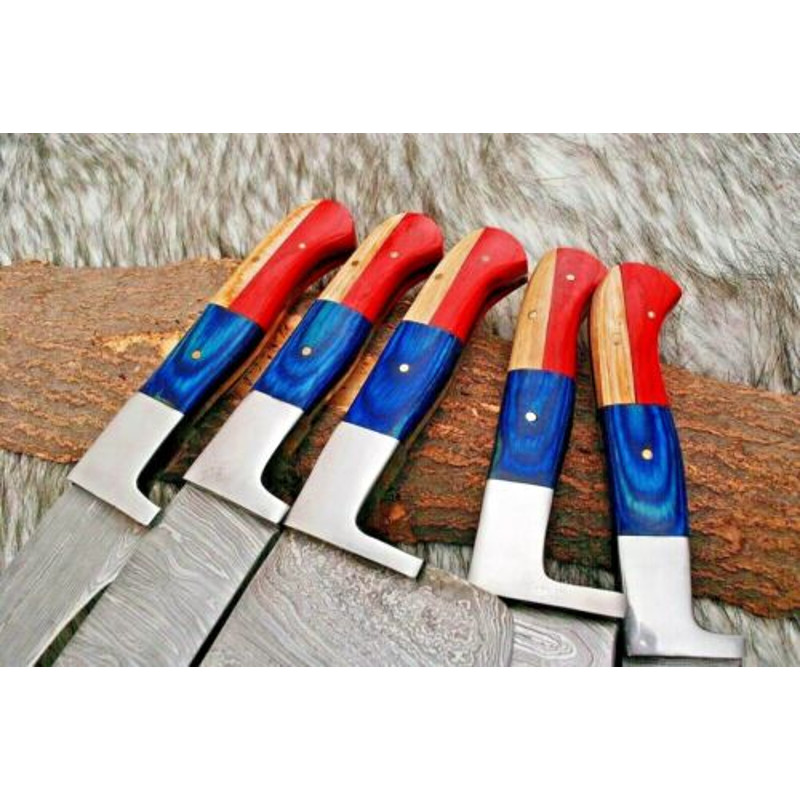 UniqueHandmadeDamascusBBQ5PcsChefsSet APerfectChristmasGiftforDad 2jpg