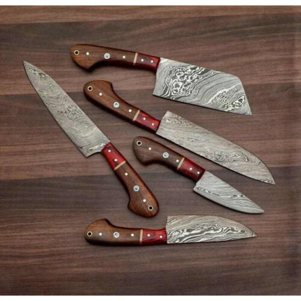 5Piece Custom Damascus Chef Knife Set 3jpg
