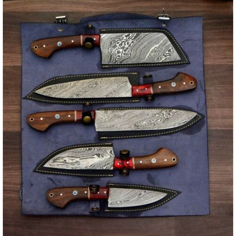 5Piece Custom Damascus Chef Knife Set 4jpg
