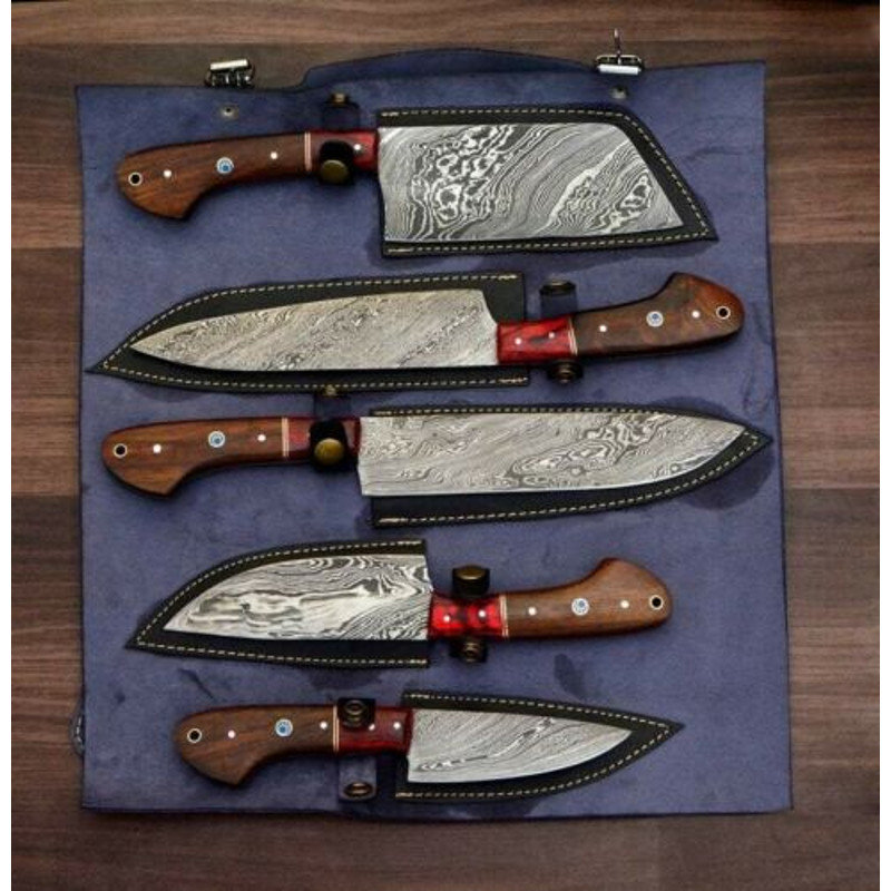 5Piece Custom Damascus Chef Knife Set 4jpg