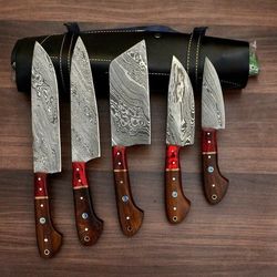 5-piece custom damascus chef knife set