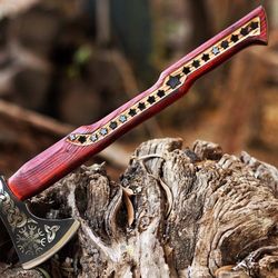 handcrafted valhalla axe: custom carbon steel viking hatchet - special gift for him bm1248