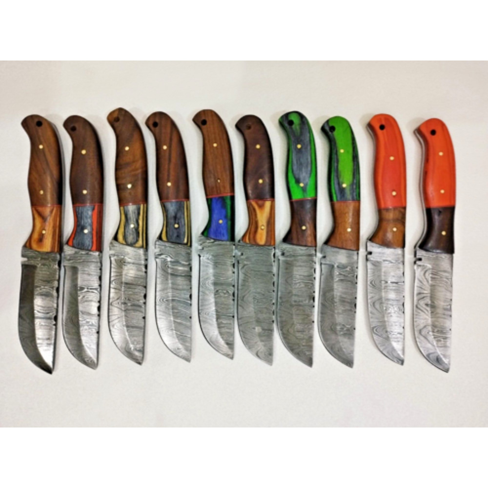 BulkSet10HandmadeDamascusSteelHuntingSkinnerKniveswithSheathBMCollection 1png