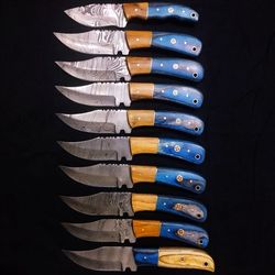 BM Damascus Hunting Knives Set: 10 Handmade 8" Skinner Blades with Sheath - Exceptional Quality for Outdoor Enthusiast