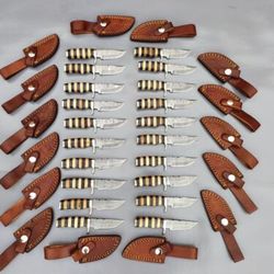 BladeMaster's Collection of 20 Custom 6" Damascus Steel Skinner Knives with Sheaths