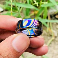 Harmony in Titanium: BM-9116 Handmade Mokuti Timascus Wedding Ring
