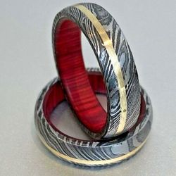Elegance Unveiled: Men's & Women's Damascus Steel Wedding Band with Wood Case