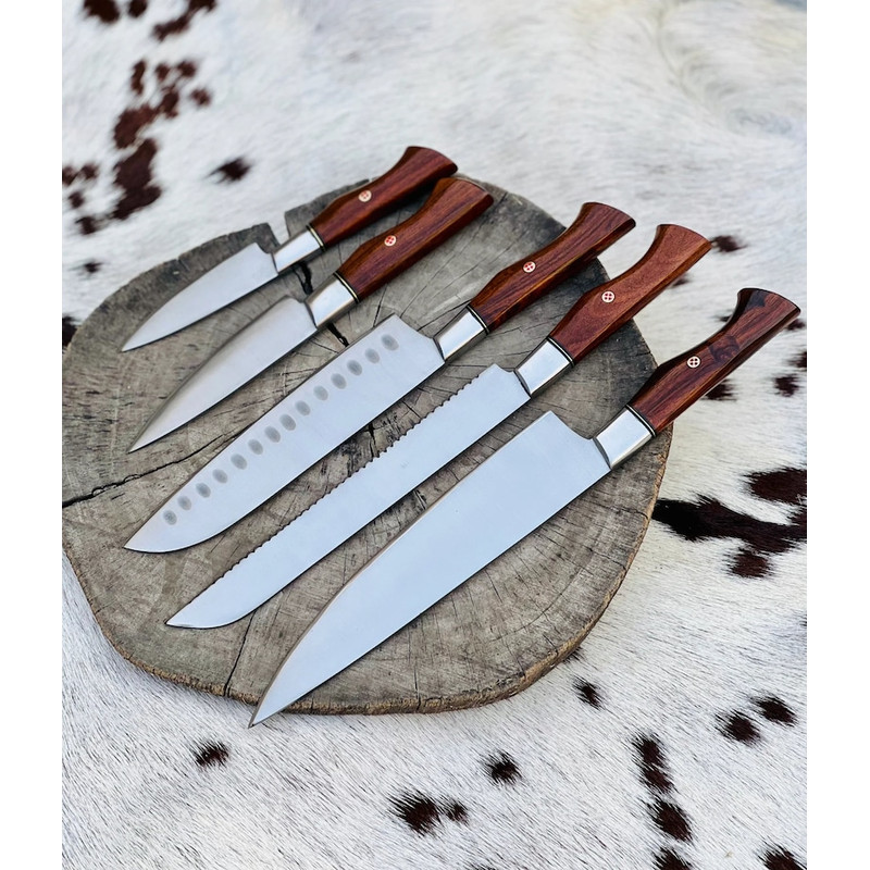 PremiumCustomHandmadeStainlessSteel5PieceKitchenKnivesSetwithChefBBQandButcherKnive
