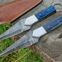 Handmade Damascus Kunai Throwing Knife Set - Unique Pair for Ninja Enthusiasts, Ideal Gifts for Men, Groomsmen Gift