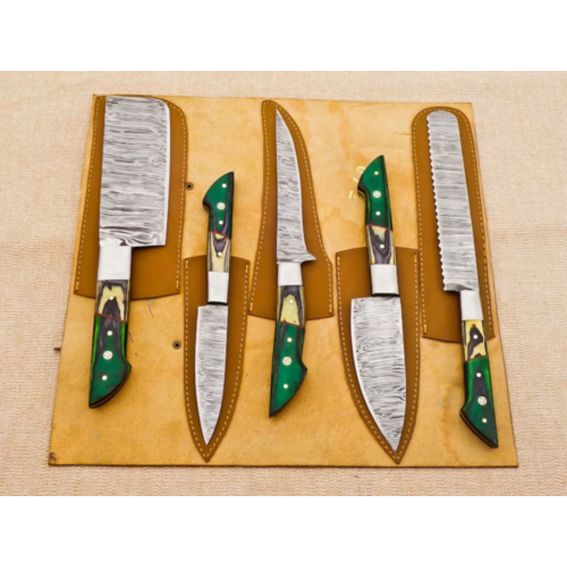 5PieceCustomDamascusSteelChefKnifeSetUnleashCulinaryPrecision 5png