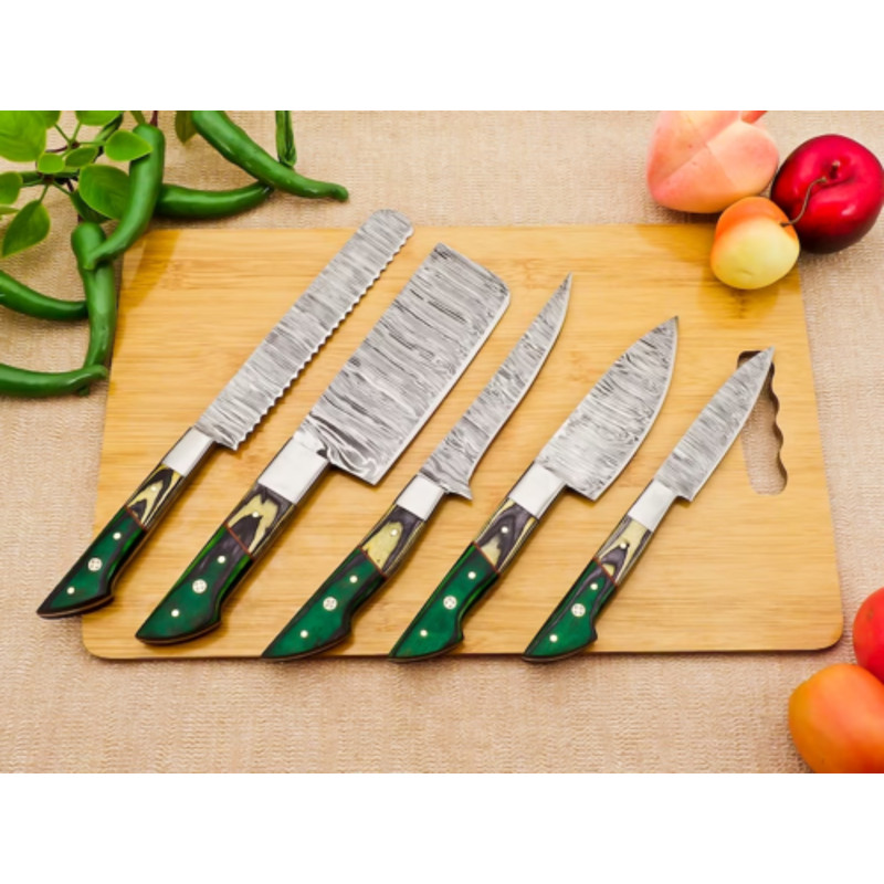 5PieceCustomDamascusSteelChefKnifeSetUnleashCulinaryPrecision 6png