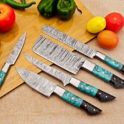 5-Piece Custom Damascus Steel Chef Knife Set: Unleash Culinary Precision