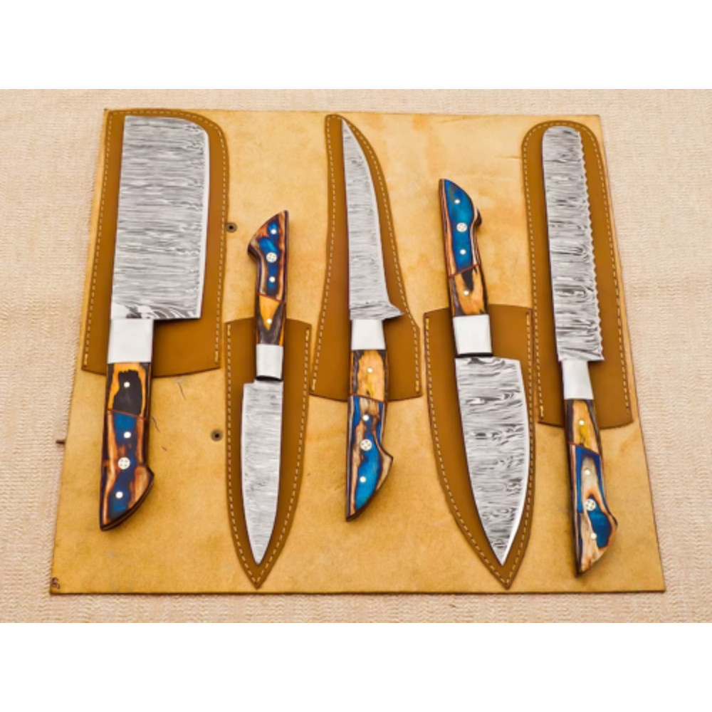 5PieceCustomDamascusSteelChefKnifeSetUnleashCulinaryPrecision 8png