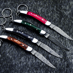 85 Custom Hand-Forged Damascus Steel Pocket Folding Keychain Knives