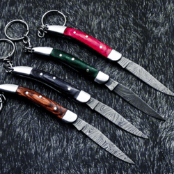 85 custom hand-forged damascus steel pocket folding keychain knives