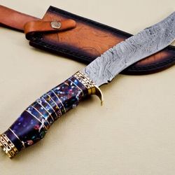 Premium Handmade Damascus Steel Hunting Bowie Knife Exquisite Craftsmanship with Resin & Brass Handle Ideal Gift for him