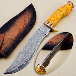 Experience unrivaled cutting performance with our custom full tang Bowie knife meticulously crafted from forged Damascus