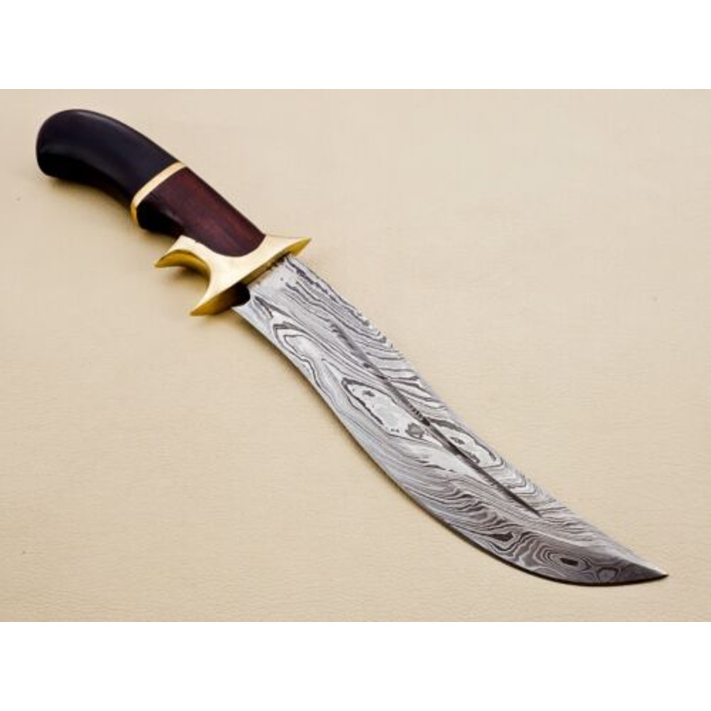 ExquisiteHandcraftedDamascusSteelBowieHuntingKnifefeaturingaRosewoodHandleCompletewith