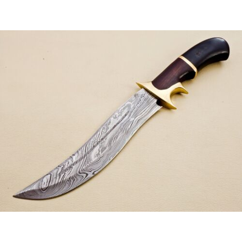 ExquisiteHandcraftedDamascusSteelBowieHuntingKnifefeaturingaRosewoodHandleCompletewith