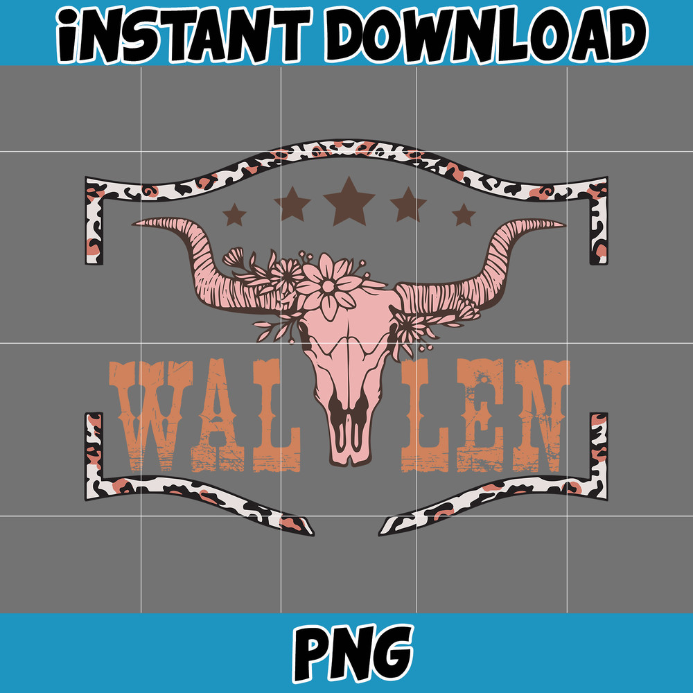 Country Western Png, Country Music Png, Retro Bull Skull Png, Wallen Bull Skull Png, Cowboy Design, Png Files High Quality (13).jpg