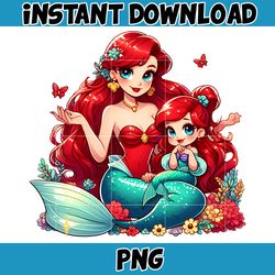 Mom And Daughter Princess Png, Ariel Png, Cartoon Mother Png, Mother's Day Png, Gift For Mom Png, Mama Design Png