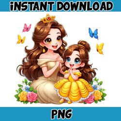 Mom And Daughter Princess Png, Belle Png, Cartoon Mother Png, Mother's Day Png, Gift For Mom Png, Mama Design Png