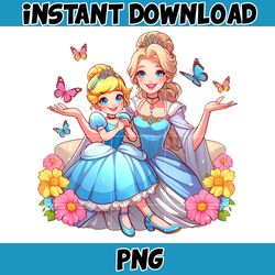Mom And Daughter Princess Png, Cinderella Png, Cartoon Mother Png, Mother's Day Png, Gift For Mom Png, Mama Design Png