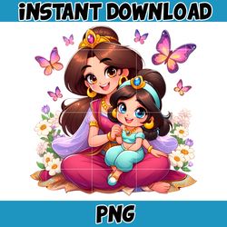 Mom And Daughter Princess Png, Jasmine Png, Cartoon Mother Png, Mother's Day Png, Gift For Mom Png, Mama Design Png