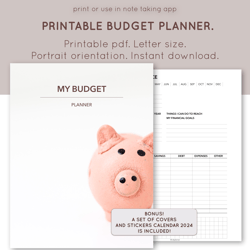Personal Financial planner with expenses tracker for busy women. Printable Budget planner book. Family finance planning