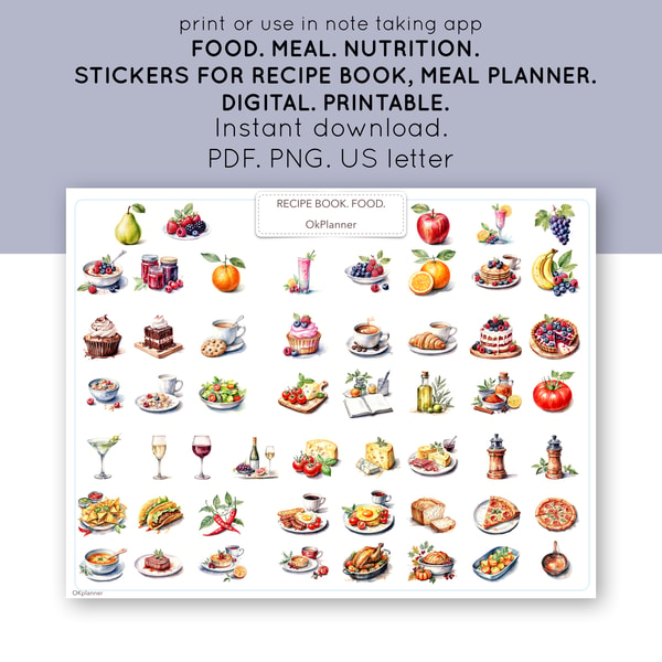 Digital Food Stickers for Meal Planners, Recipe books, Food | Inspire ...