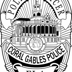 coral gables police officer badge version 2 vector file  black white vector outline or line art file