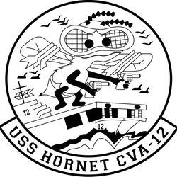 USS HORNET CVA-12 AIRCRAFT CARRIER PATCH VECTOR FILE Black white vector outline or line art file