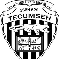 USS TECUMSEH SSBN-628 BALLISTIC MISSILE SUBMARINE PATCH VECTOR FILE Black white vector outline or line art file