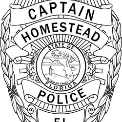 CAPTAIN homestead florida police badge vector file Black white vector outline or line art file