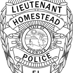 LIEUTENANT homestead florida police badge vector file Black white vector outline or line art file