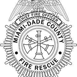 CHIEF FIRE OFFICER MIAMI DADE COUNTY FIRE RESCUE BADGE VECTOR FILE Black white vector outline or line art file