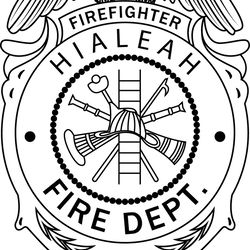 HIALEAH FIREFIGHTER FIRE DEPT BADGE VECTOR FILE Black white vector outline or line art file
