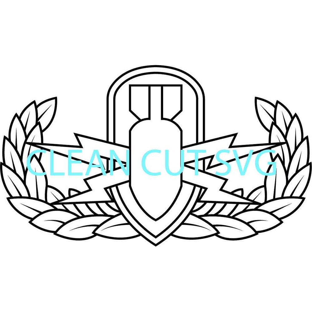 US Army Basic Explosive Ordnance Disposal Badge Vector File Black White Vector Outline Or Line Art File 0