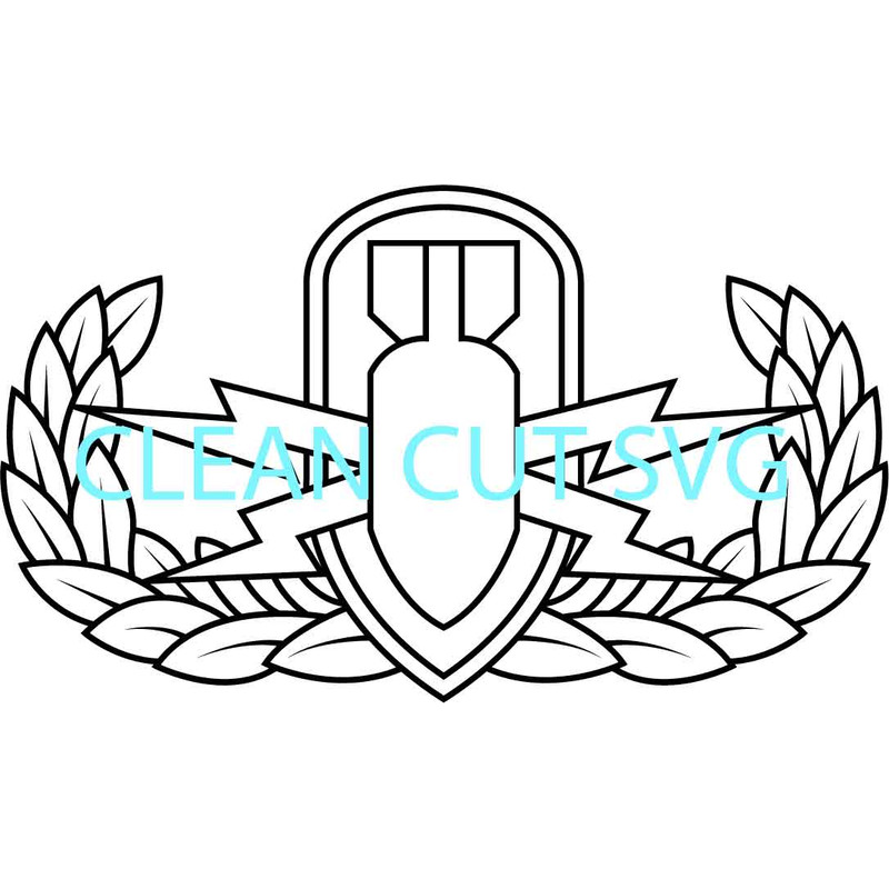 US Army Basic Explosive Ordnance Disposal Badge Vector File Black White Vector Outline Or Line Art File 0