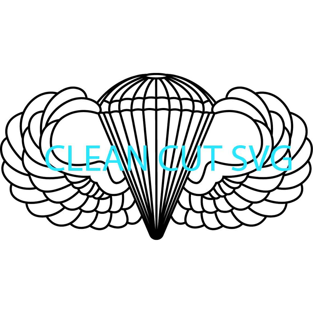 US Army Basic Parachutist Badge Vector File Black White Vector Outline Or Line Art File 0