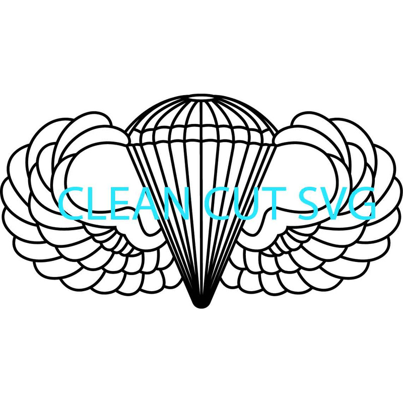 US Army Basic Parachutist Badge Vector File Black White Vector Outline Or Line Art File 0