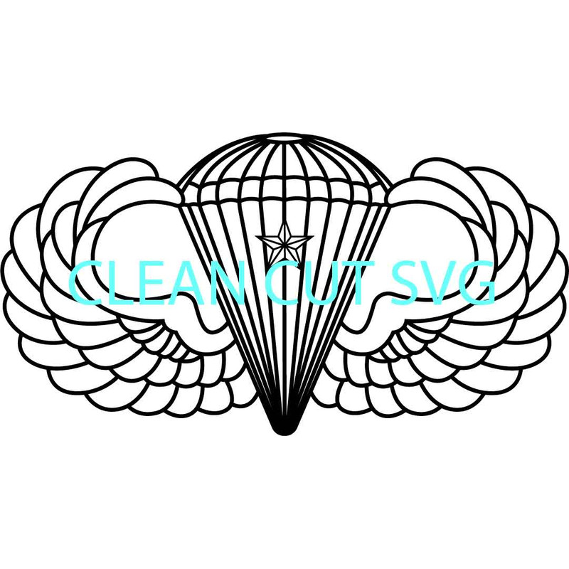 US Army Basic Parachutist Badge With 1 Combat Vector File Black White Vector Outline Or Line Art File 0