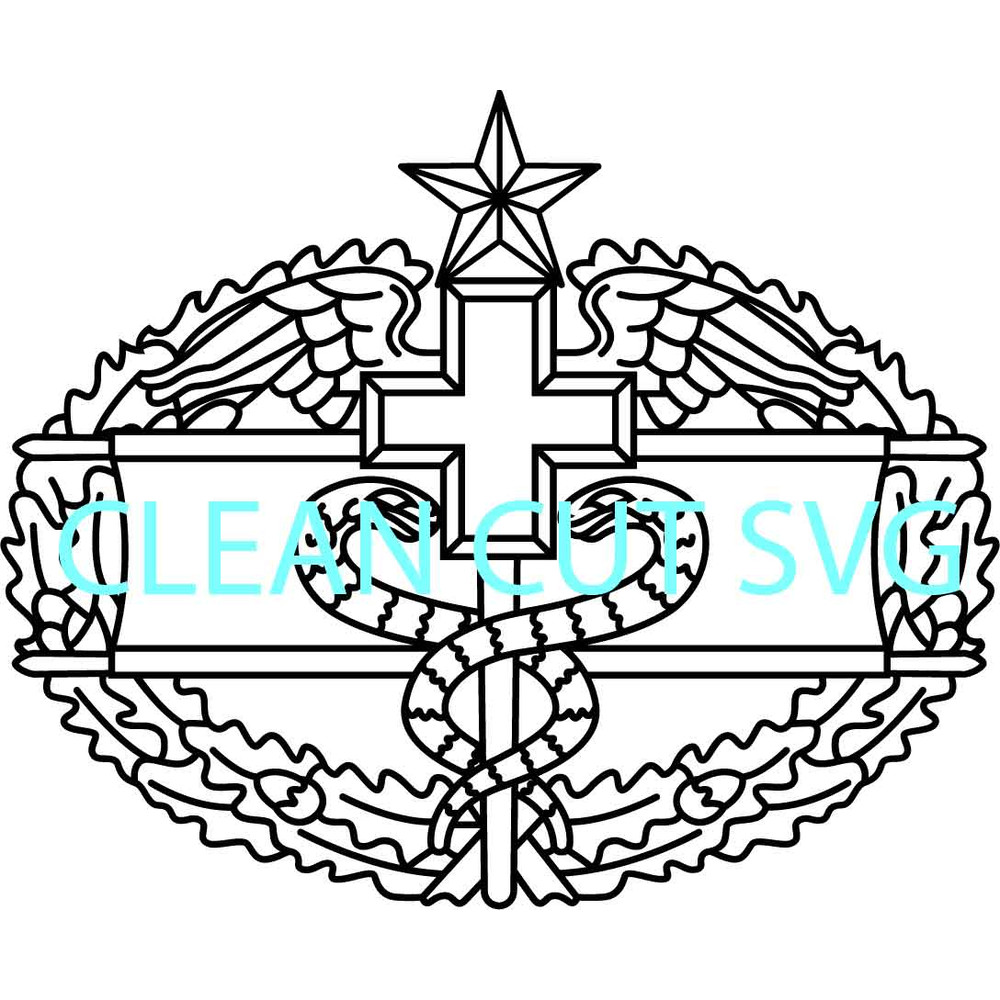 US Army Combat Medical Badge 2nd Award Vector File Black White Vector Outline Or Line Art File 0