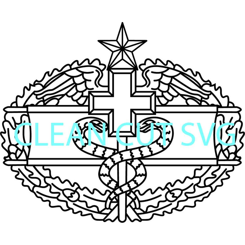 US Army Combat Medical Badge 2nd Award Vector File Black White Vector Outline Or Line Art File 0