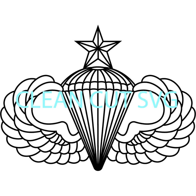 US Army Senior Parachutist Badge Vector File Black White Vector Outline Or Line Art File 0