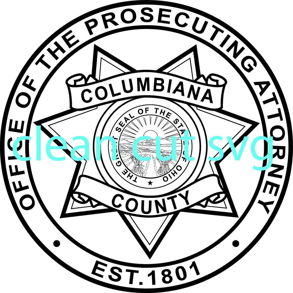 Columbiana Prosecutor Ohio Badge Vector File Black White Vector Outline Or Line Art File 0