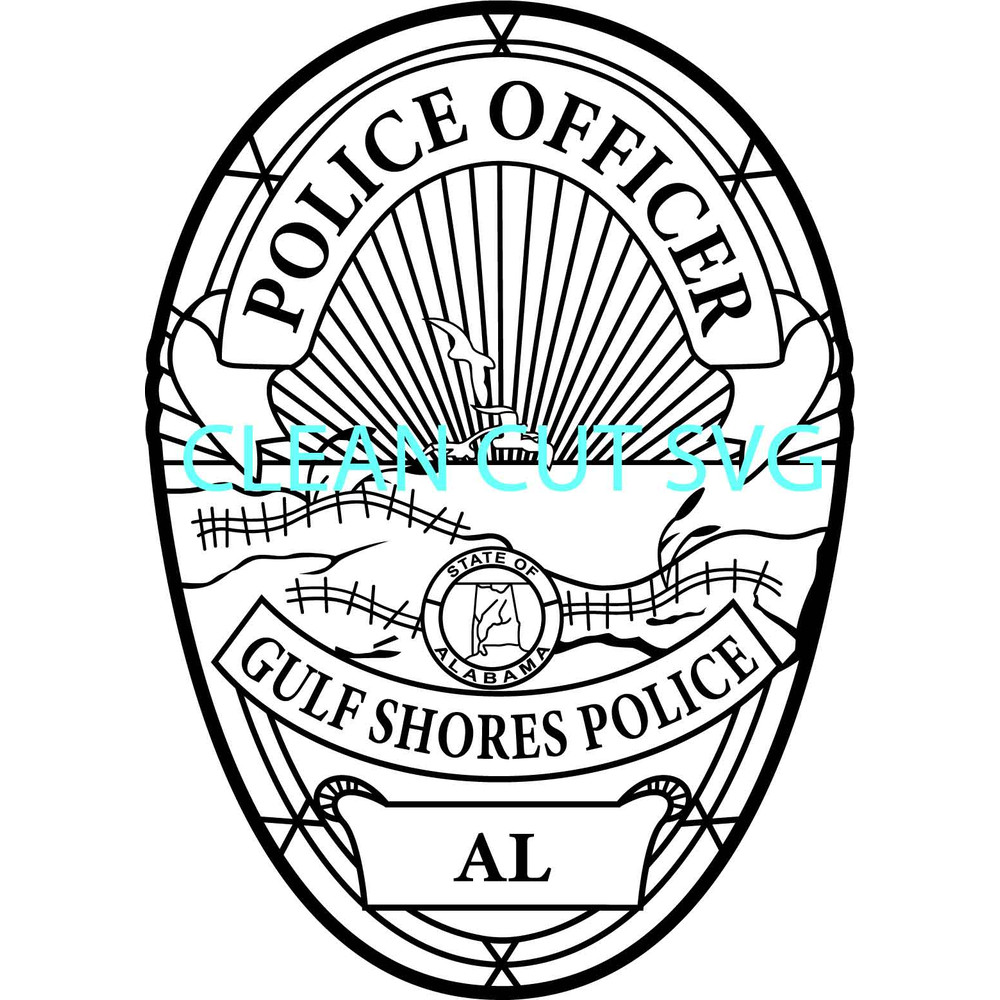 GULF SHORES POLICE OFFICER AL BADGE VECTOR FILE Black White Vector Outline Or Line Art File 0