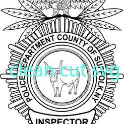 police dept county of suffolk ny inspector badge vector file black white vector outline or line art file